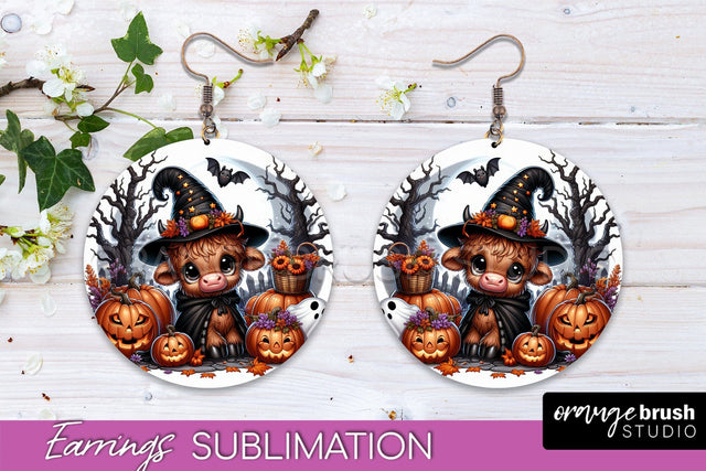 Halloween Cow Earrings - Cute Highland Cow Earring Sublimation OrangeBrushStudio 