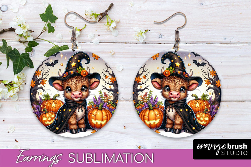 Halloween Cow Earrings - Cute Highland Cow Earring Sublimation OrangeBrushStudio 