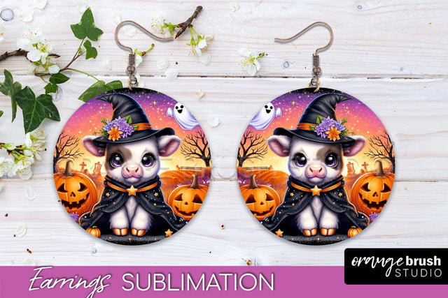 Halloween Cow Earrings - Cute Highland Cow Earring Sublimation OrangeBrushStudio 