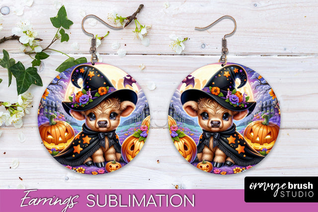 Halloween Cow Earrings - Cute Highland Cow Earring Sublimation OrangeBrushStudio 