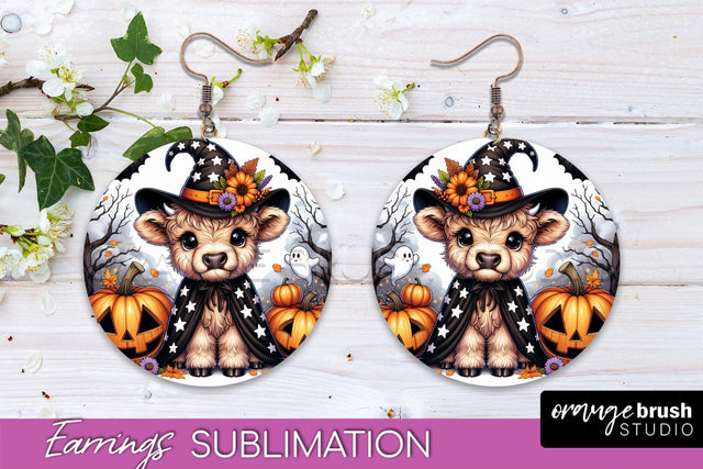 Halloween Cow Earrings - Cute Highland Cow Earring Sublimation OrangeBrushStudio 
