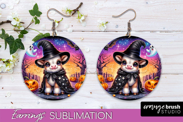 Halloween Cow Earrings - Cute Highland Cow Earring Sublimation OrangeBrushStudio 
