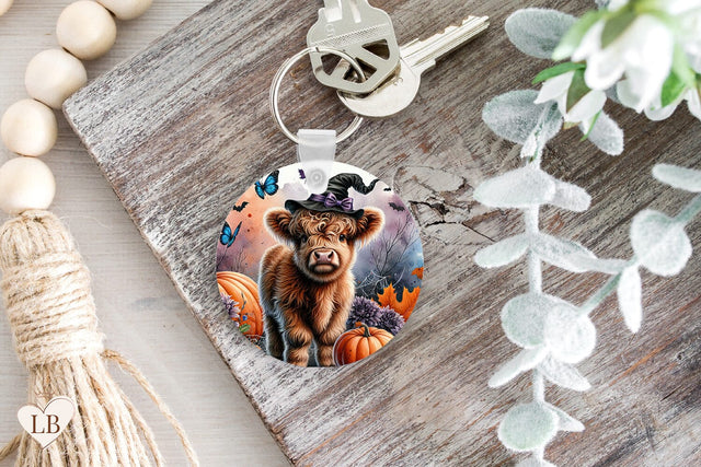 Halloween Cow Keychain Sublimation, Highland Cow Key Ring Sublimation BijouBay 