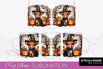 Halloween Cow Mug Wrap - Cute Baby Cow Mug Sublimation Sublimation OrangeBrushStudio 
