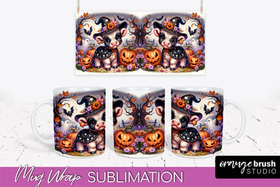 Halloween Cow Mug Wrap - Cute Baby Cow Mug Sublimation Sublimation OrangeBrushStudio 