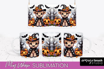 Halloween Cow Mug Wrap - Cute Baby Cow Mug Sublimation Sublimation OrangeBrushStudio 