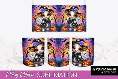 Halloween Cow Mug Wrap - Cute Baby Cow Mug Sublimation Sublimation OrangeBrushStudio 