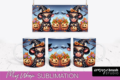 Halloween Cow Mug Wrap - Cute Baby Cow Mug Sublimation Sublimation OrangeBrushStudio 
