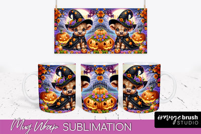 Halloween Cow Mug Wrap - Cute Baby Cow Mug Sublimation Sublimation OrangeBrushStudio 