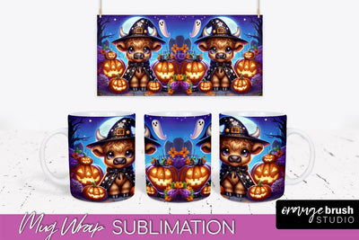 Halloween Cow Mug Wrap - Cute Baby Cow Mug Sublimation Sublimation OrangeBrushStudio 
