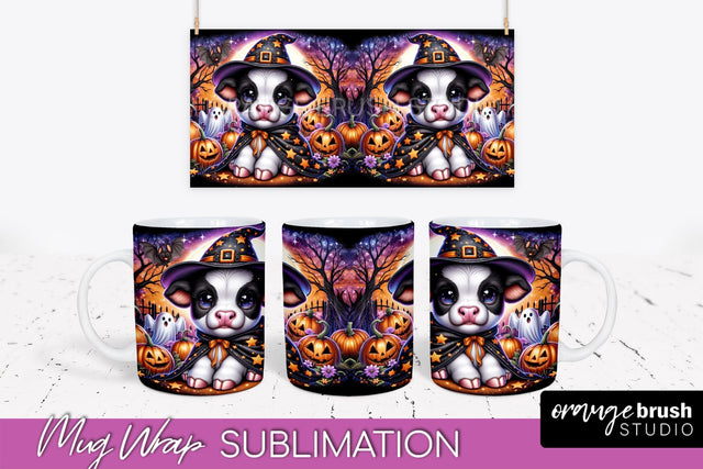 Halloween Cow Mug Wrap - Cute Baby Cow Mug Sublimation Sublimation OrangeBrushStudio 