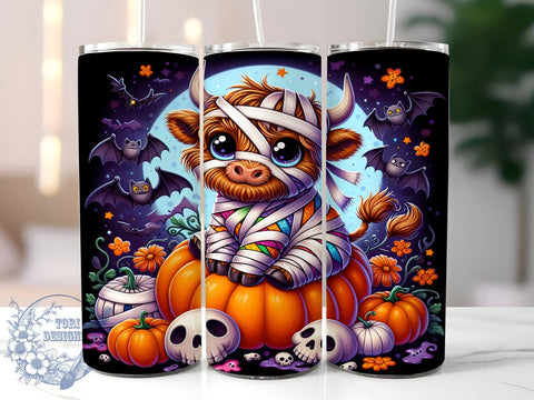 Halloween Cow, Mummy Design, Tumbler PNG, Sublimation Art, Highland Cow, Spooky Decor, Fall Gift, Digital Download Sublimation ToriDesigns 