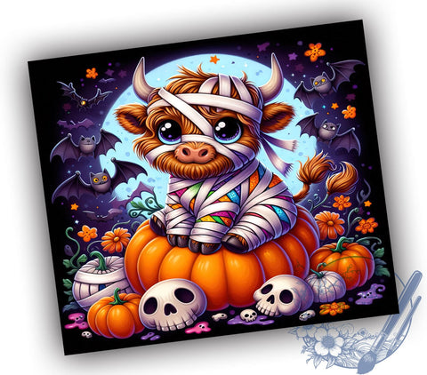 Halloween Cow, Mummy Design, Tumbler PNG, Sublimation Art, Highland Cow, Spooky Decor, Fall Gift, Digital Download Sublimation ToriDesigns 