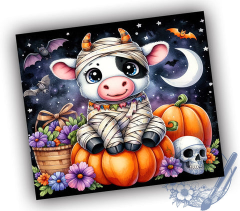 Halloween Cow, Mummy Design, Tumbler PNG, Sublimation Art, Highland Cow, Spooky Decor, Fall Gift, Digital Download Sublimation ToriDesigns 