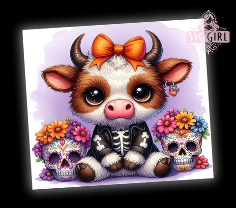 Halloween Cow Tumbler, Highland Cow Design, 20oz Tumbler Wrap, Sublimation PNG, Spooky Cow Tumbler, Halloween Drinkware, Digital Download Sublimation SvggirlplusArt 