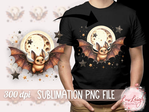 Halloween Cute Bat with Moon and Stars PNG Sublimation Luvleigh Digitals 