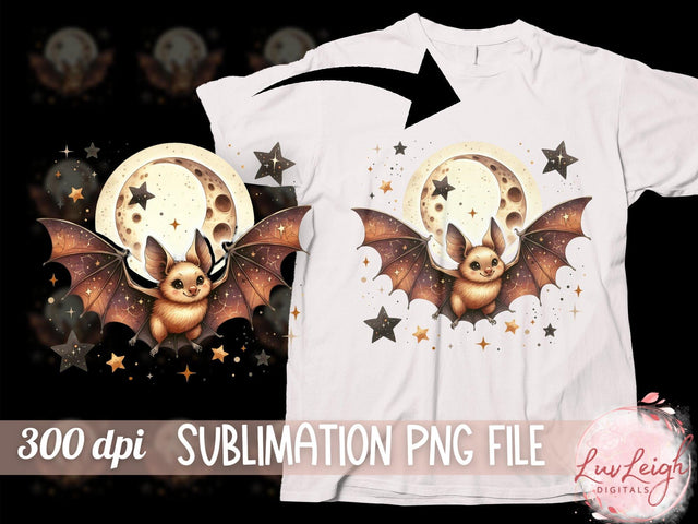 Halloween Cute Bat with Moon and Stars PNG Sublimation Luvleigh Digitals 