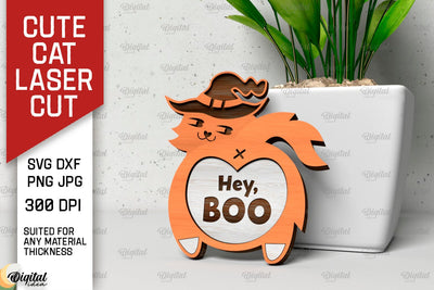 Halloween Cute Cat Laser Cut. Funny Cute Cat SVG Design SVG Evgenyia Guschina 
