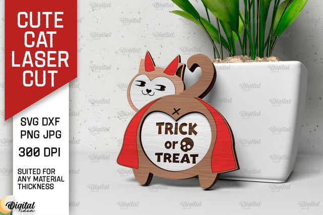 Halloween Cute Cat Laser Cut. Funny Cute Cat SVG Design SVG Evgenyia Guschina 