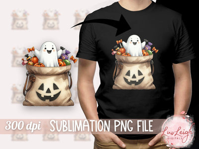 Halloween Cute Ghost with Candy Sublimation PNG Sublimation Luvleigh Digitals 