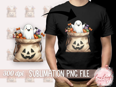 Halloween Cute Ghost with Candy Sublimation PNG Sublimation Luvleigh Digitals 
