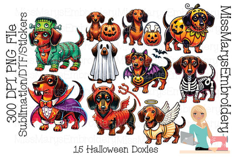 Halloween Dachshund Dog PNG | Halloween Doxie Clipart | Sublimation PNG Sublimation MissMarysEmbroidery 