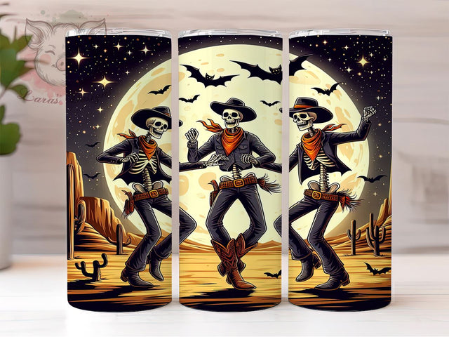 Halloween Dancing Skeletons 20 oz Skinny Tumbler Sublimation Design, Straight & Tapered Tumbler Png, Cowboy Skeletons Tumbler Png, Digital Download PNG Sublimation Lara' s Designs 