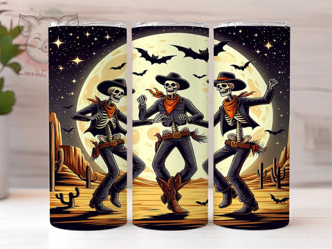 Halloween Dancing Skeletons 20 oz Skinny Tumbler Sublimation Design, Straight & Tapered Tumbler Png, Cowboy Skeletons Tumbler Png, Digital Download PNG Sublimation Lara' s Designs 