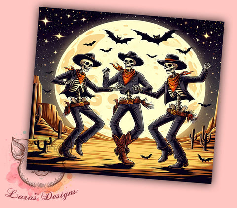 Halloween Dancing Skeletons 20 oz Skinny Tumbler Sublimation Design, Straight & Tapered Tumbler Png, Cowboy Skeletons Tumbler Png, Digital Download PNG Sublimation Lara' s Designs 