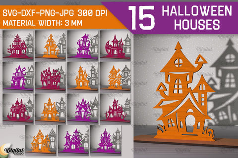 Halloween Decorations Laser Cut Bundle. Halloween Houses SVG SVG Evgenyia Guschina 