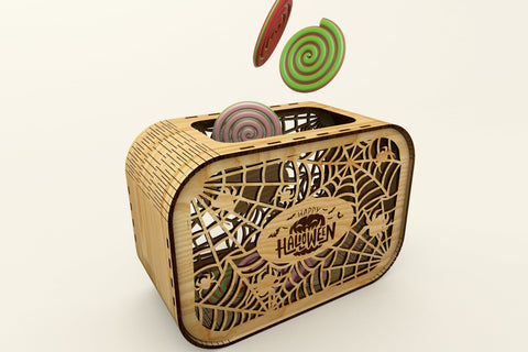 Halloween Decorative Ornamented CandyBox Wood Cut Template SVG LaserCutano 