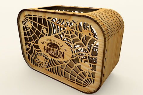 Halloween Decorative Ornamented CandyBox Wood Cut Template SVG LaserCutano 