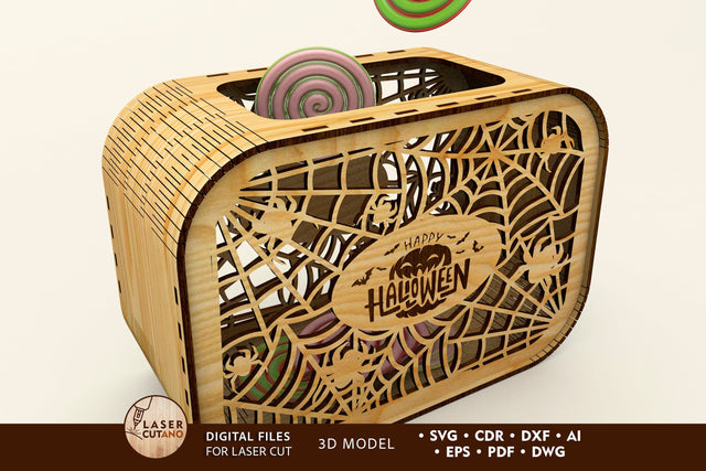 Halloween Decorative Ornamented CandyBox Wood Cut Template SVG LaserCutano 