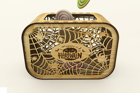 Halloween Decorative Ornamented CandyBox Wood Cut Template SVG LaserCutano 