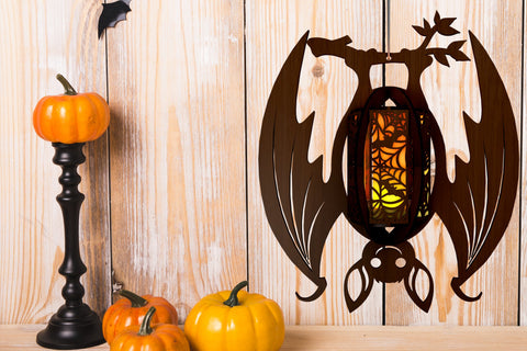 Halloween Deocrative Bat Lantern, Laser Cut Candleholder Template SVG LaserCutano 