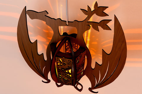 Halloween Deocrative Bat Lantern, Laser Cut Candleholder Template SVG LaserCutano 