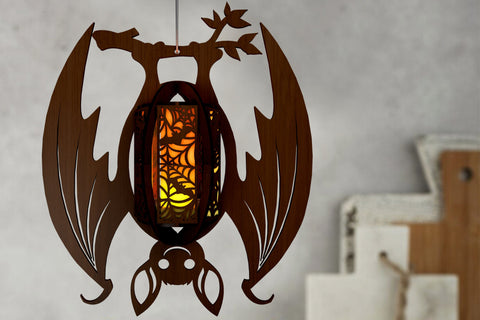 Halloween Deocrative Bat Lantern, Laser Cut Candleholder Template SVG LaserCutano 