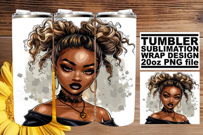 Halloween Design Afro Woman Watercolor Tumbler Wrap 20oz Sublimation afrosvg 