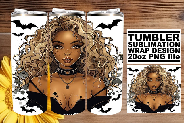Halloween Design Gothic Watercolor Afro Woman Tumbler Sublimation afrosvg 