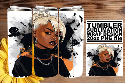 Halloween Design Watercolor Afro American Woman Tumbler Sublimation afrosvg 