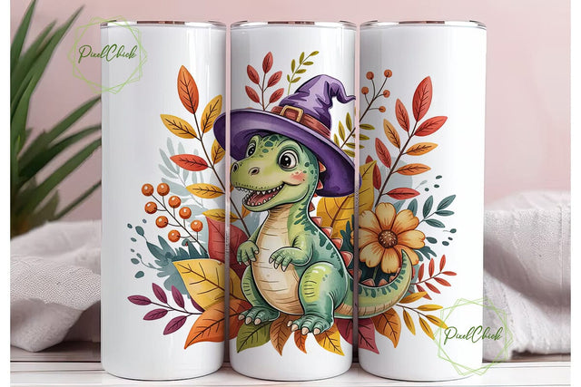 Halloween Dino Tumbler Wrap PNG Sublimation PixelChick 