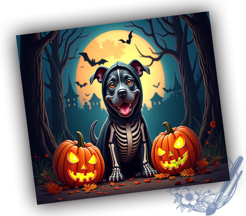 Halloween Dog 20oz Skinny Tumbler PNG, Spooky Season Tumbler Sublimation Wrap, Straight & Tapered Tumbler Wrap, Instant Digital Download Sublimation ToriDesigns 