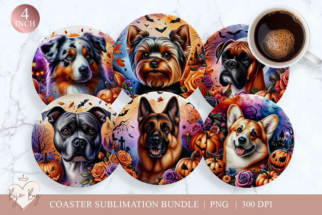 Halloween Dog Car Coaster PNG - Round Coaster Bundle Sublimation BijouBay 