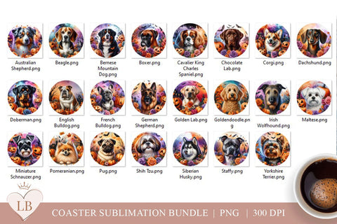 Halloween Dog Car Coaster PNG - Round Coaster Bundle Sublimation BijouBay 