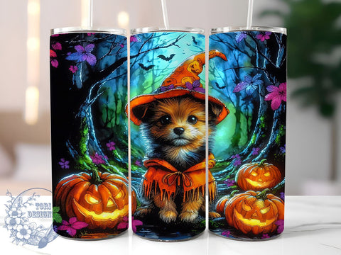 Halloween Dog Pumpkin 20oz Skinny Tumbler PNG, Cute Dog Halloween Tumbler Sublimation Wrap, Straight & Tapered Tumbler Wrap, Instant Digital Download Sublimation ToriDesigns 