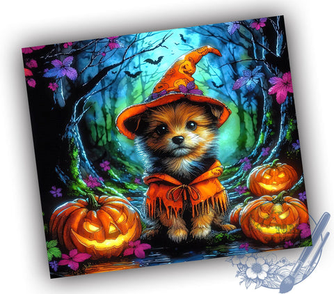 Halloween Dog Pumpkin 20oz Skinny Tumbler PNG, Cute Dog Halloween Tumbler Sublimation Wrap, Straight & Tapered Tumbler Wrap, Instant Digital Download Sublimation ToriDesigns 