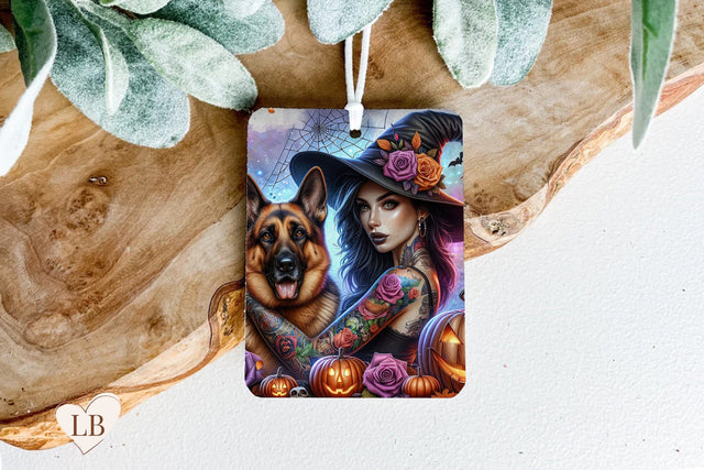 Halloween Dog & Witch Air Freshener, Car Freshie Sublimation Sublimation BijouBay 
