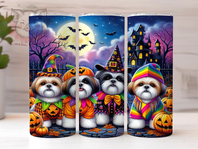 Halloween Dogs 20 oz Skinny Tumbler Sublimation Design, Straight & Tapered Tumbler Png, Puppy Witch Jack-o-lantern Tumbler Png, Digital Download PNG Sublimation Lara' s Designs 