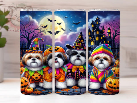 Halloween Dogs 20 oz Skinny Tumbler Sublimation Design, Straight & Tapered Tumbler Png, Puppy Witch Jack-o-lantern Tumbler Png, Digital Download PNG Sublimation Lara' s Designs 