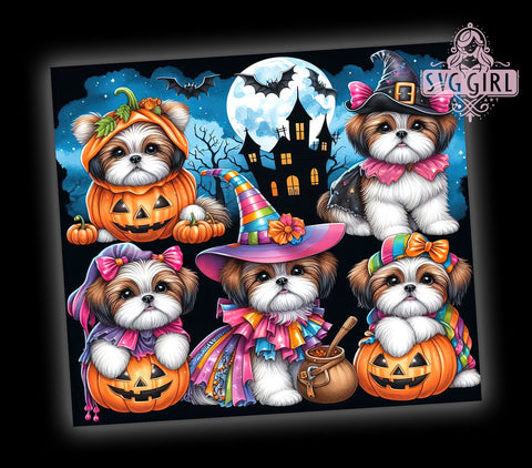 Halloween Dogs 20oz Tumbler Wrap Sublimation Design, Straight Tapered Tumbler Wrap, Puppy Witch Jack-o-lantern Tumbler Png, Instant Digital Download Sublimation SvggirlplusArt 